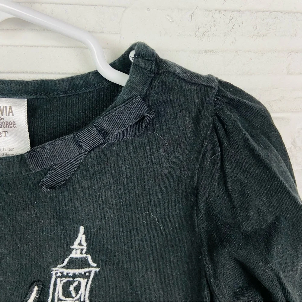 Olivia for Gymboree Black Long Sleeve cotton Tee with Cityscape Design SZ 2T